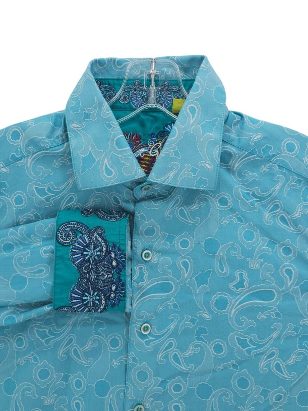 ROBERT GRAHAM Blue Paisley Shirt Flip Cuffs 100% Cotton Classic Fit MEDIUM